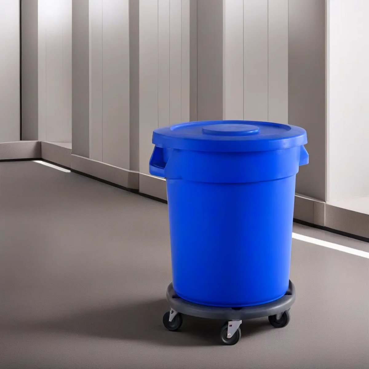 20 Gallon Blue Round Commercial Trash Can With Lid And Dolly - PRO&Family