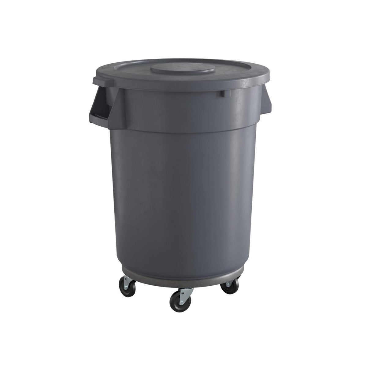 32 Gallon Gray Round Commercial Trash Can With Lid And Dolly - PRO&Family