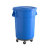 44 Gallon Blue Round Commercial Trash Can With Lid And Dolly - PRO&Family