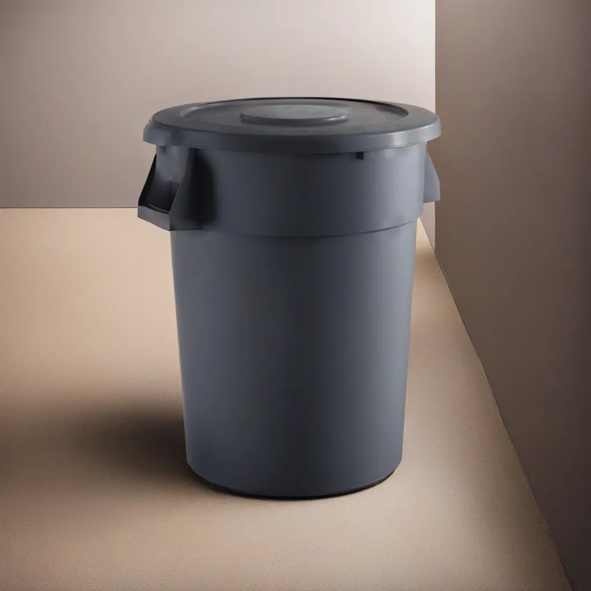 44 Gallon Gray Round Commercial Trash Can With Lid - PRO&Family