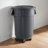 44 Gallon Gray Round Commercial Trash Can With Lid And Dolly - PRO&Family