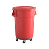 44 Gallon Red Round Commercial Trash Can With Lid And Dolly - PRO&Family