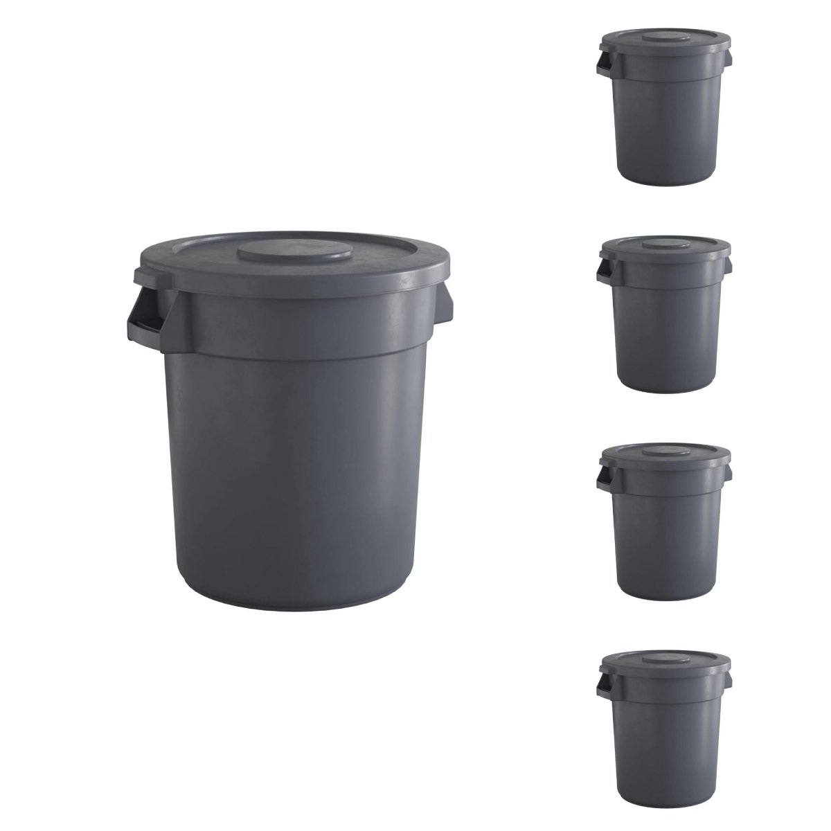 5 Pack! 10 Gallon Gray Round Commercial Trash Can With Lid - PRO&Family