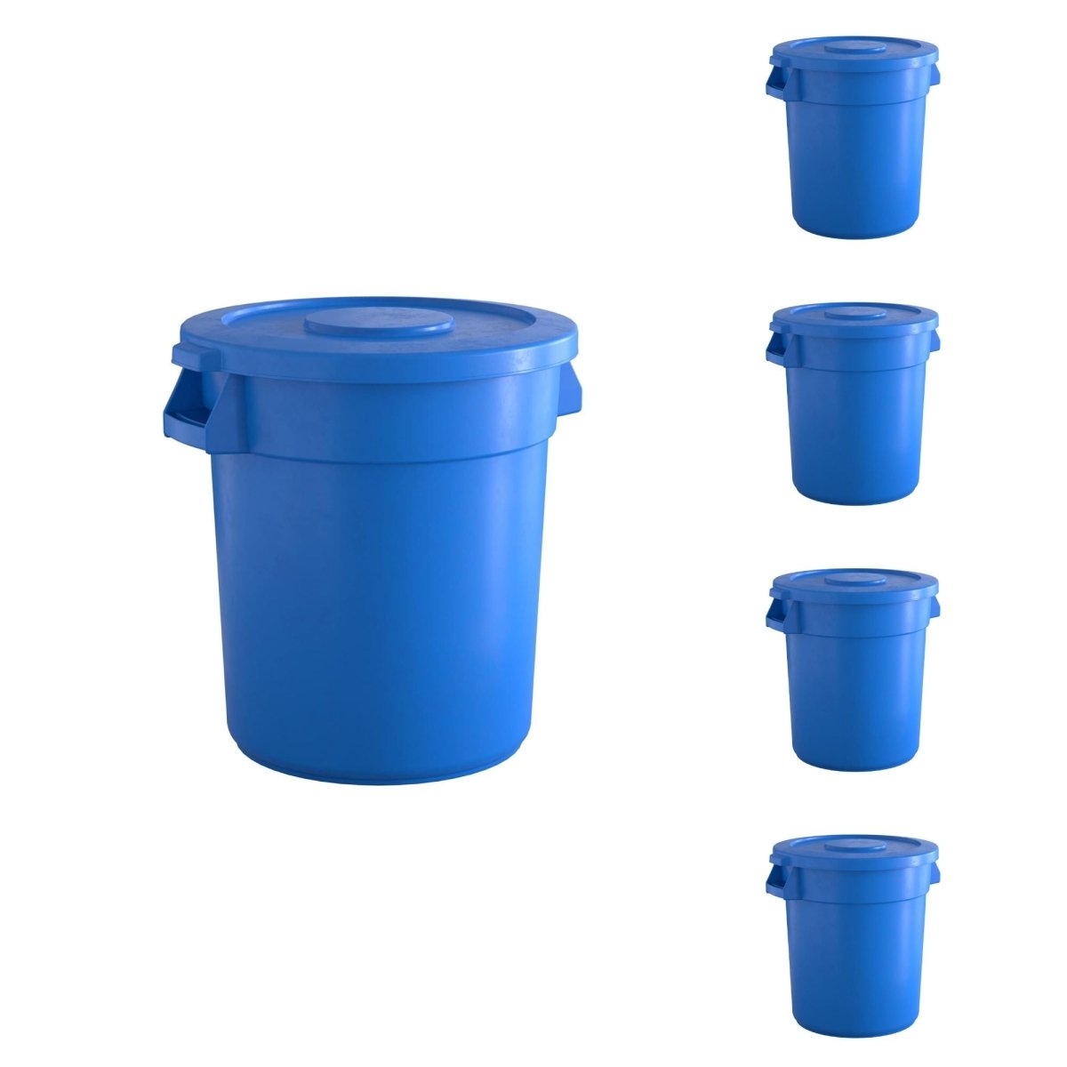 5 Pack! 20 Gallon Blue Round Commercial Trash Can With Lid - PRO&Family