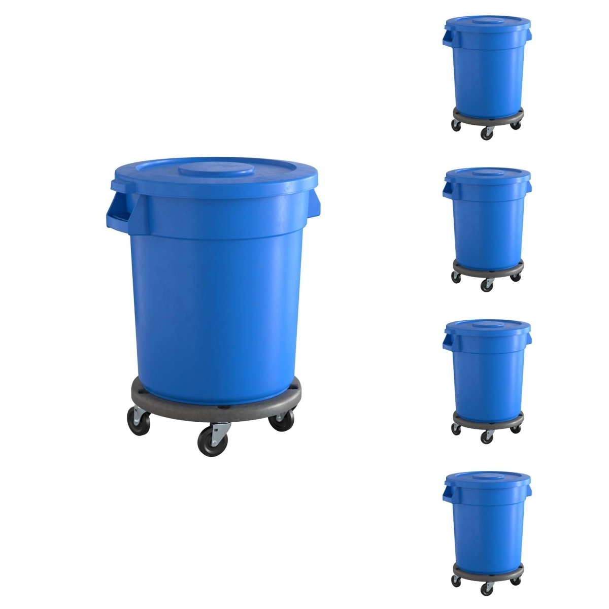 5 Pack! 20 Gallon Blue Round Commercial Trash Can With Lid And Dolly - PRO&Family