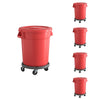 5 Pack! 20 Gallon Red Round Commercial Trash Can With Lid And Dolly - PRO&Family