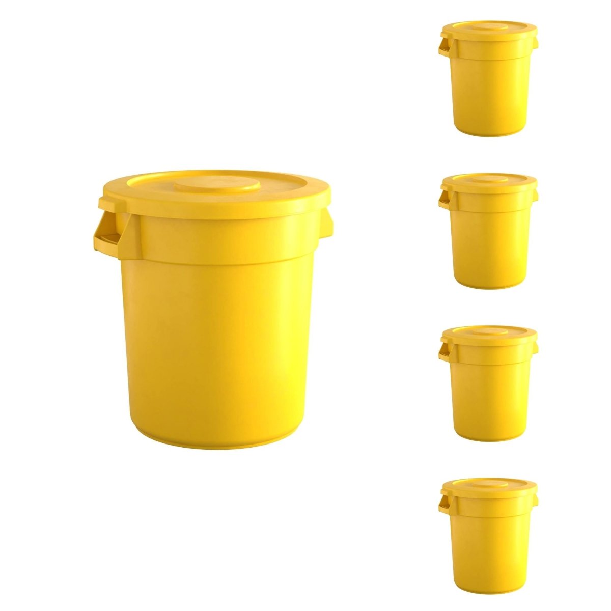 5 Pack! 20 Gallon Yellow Round Commercial Trash Can With Lid - PRO&Family