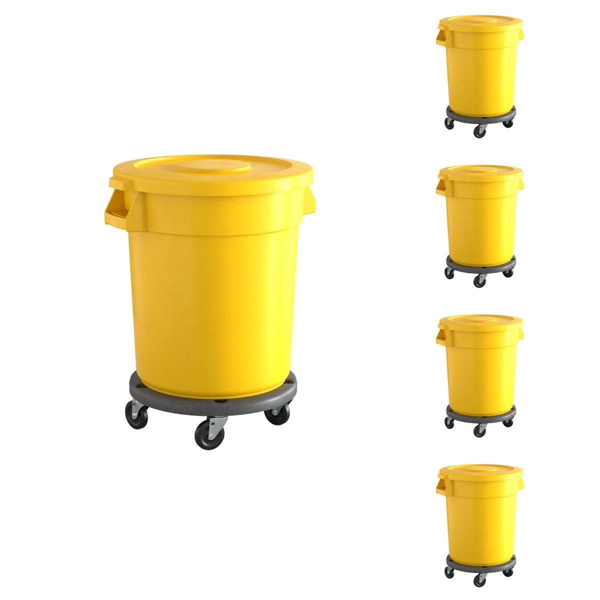 5 Pack! 20 Gallon Yellow Round Commercial Trash Can With Lid And Dolly - PRO&Family