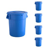 5 Pack! 32 Gallon Blue Round Commercial Trash Can With Lid - PRO&Family