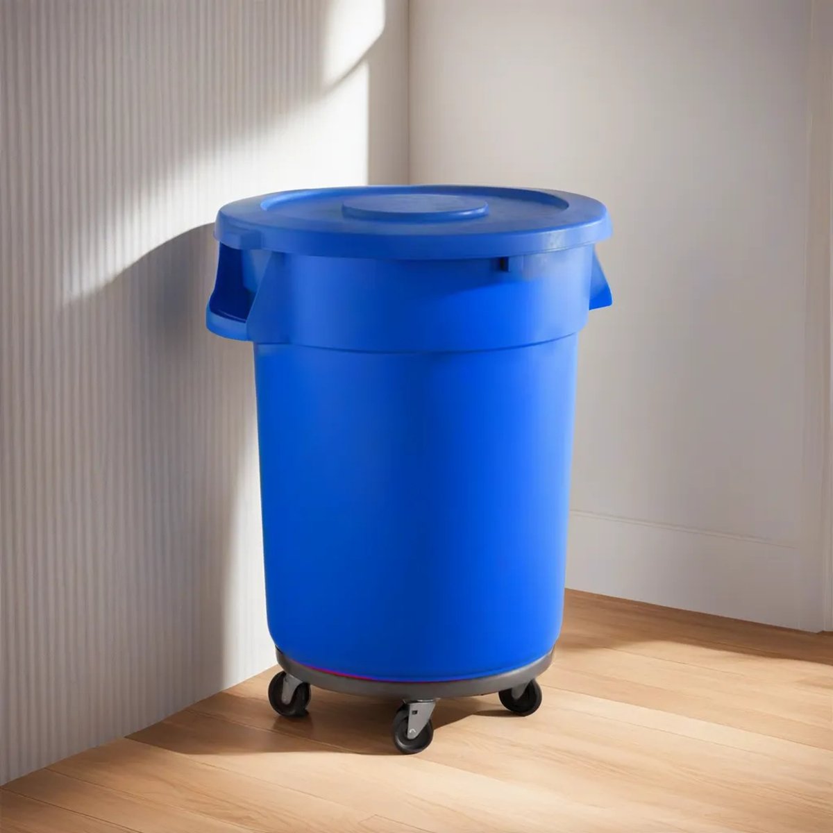 5 Pack! 32 Gallon Blue Round Commercial Trash Can With Lid And Dolly - PRO&Family