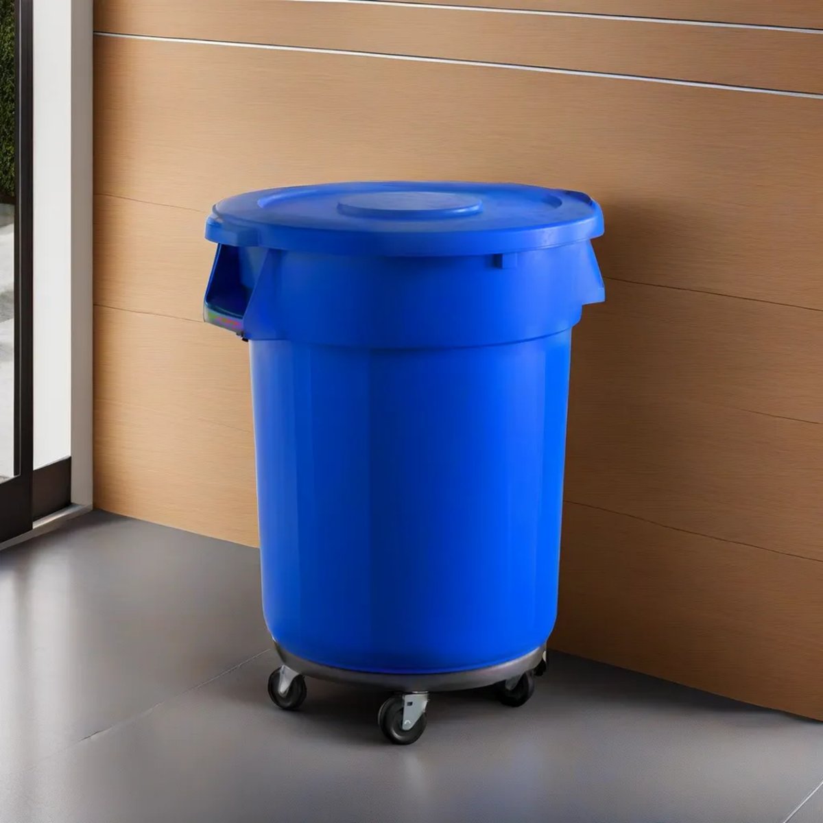 5 Pack! 32 Gallon Blue Round Commercial Trash Can With Lid And Dolly - PRO&Family