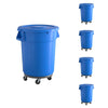 5 Pack! 32 Gallon Blue Round Commercial Trash Can With Lid And Dolly - PRO&Family