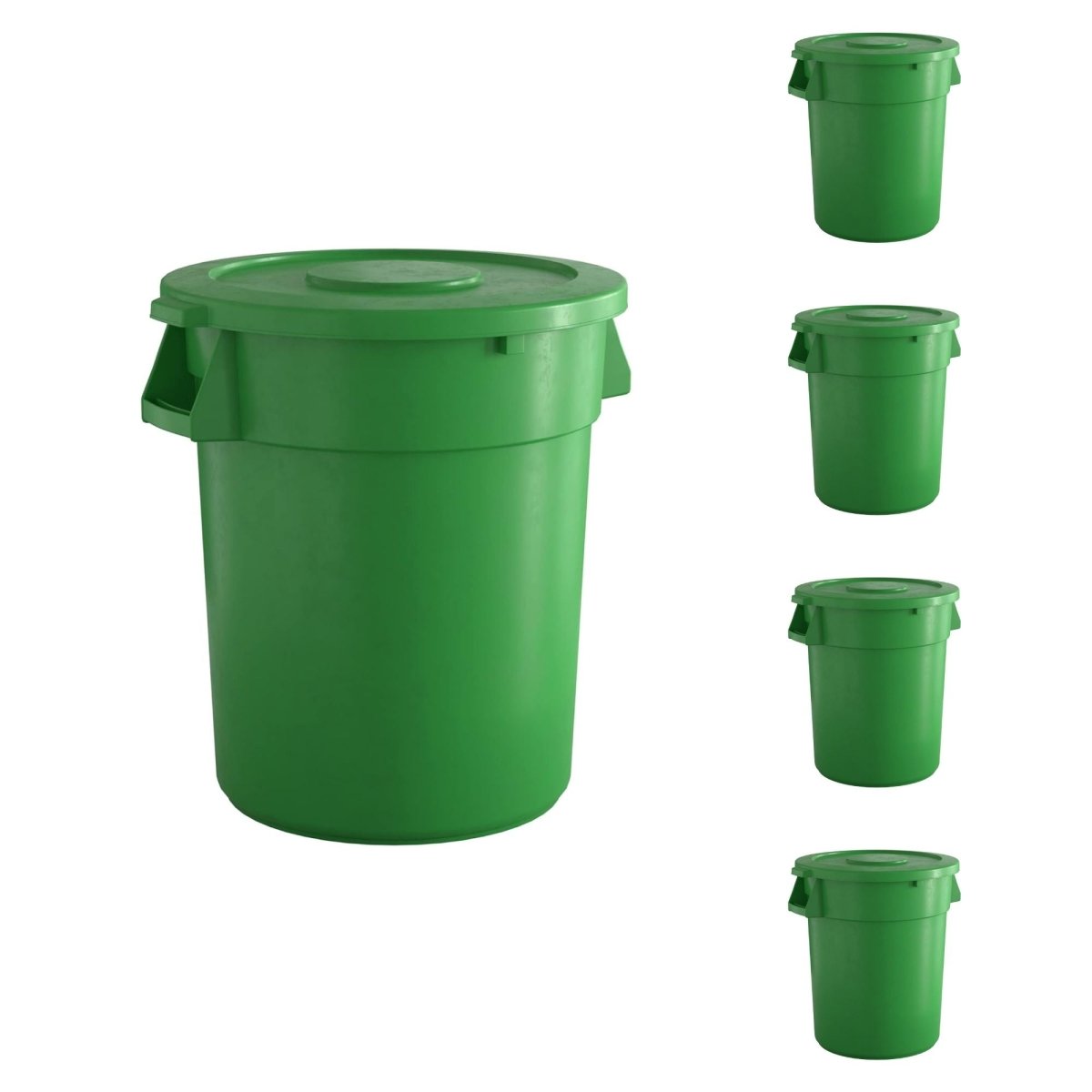 5 Pack! 32 Gallon Green Round Commercial Trash Can With Lid - PRO&Family