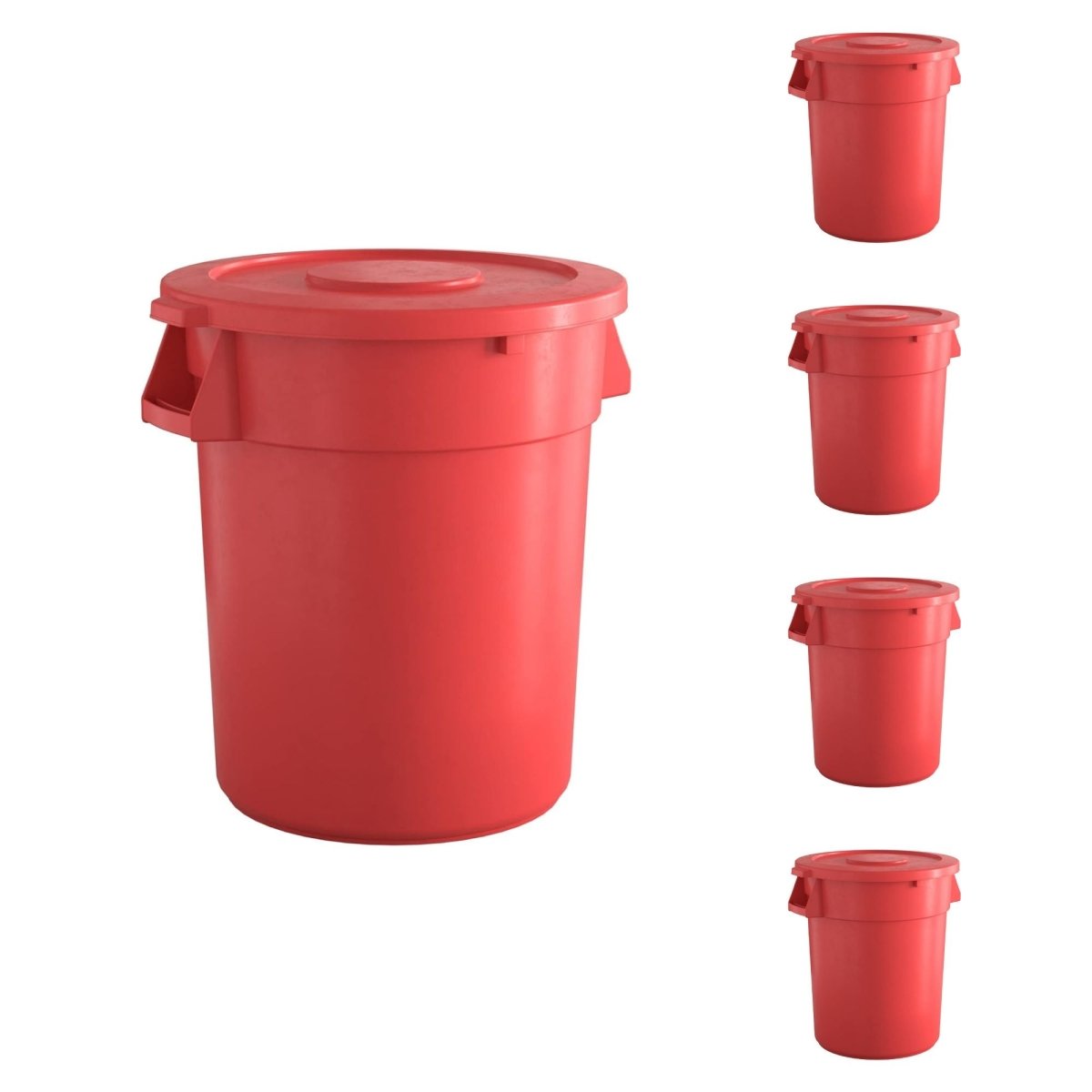 5 Pack! 32 Gallon Red Round Commercial Trash Can With Lid - PRO&Family