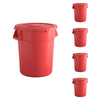 5 Pack! 32 Gallon Red Round Commercial Trash Can With Lid - PRO&Family