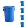 5 Pack! 44 Gallon Blue Round Commercial Trash Can With Lid - PRO&Family