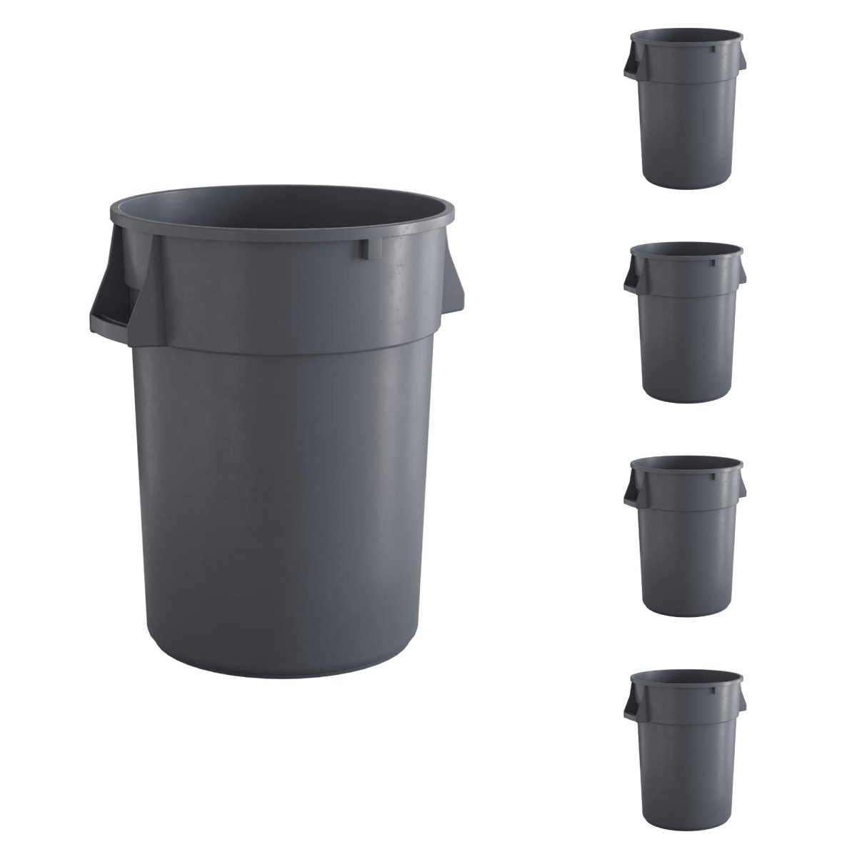 5 Pack! 44 Gallon Gray Round Commercial Trash Can - PRO&Family