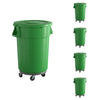 5 Pack! 44 Gallon Green Round Commercial Trash Can With Lid And Dolly - PRO&Family