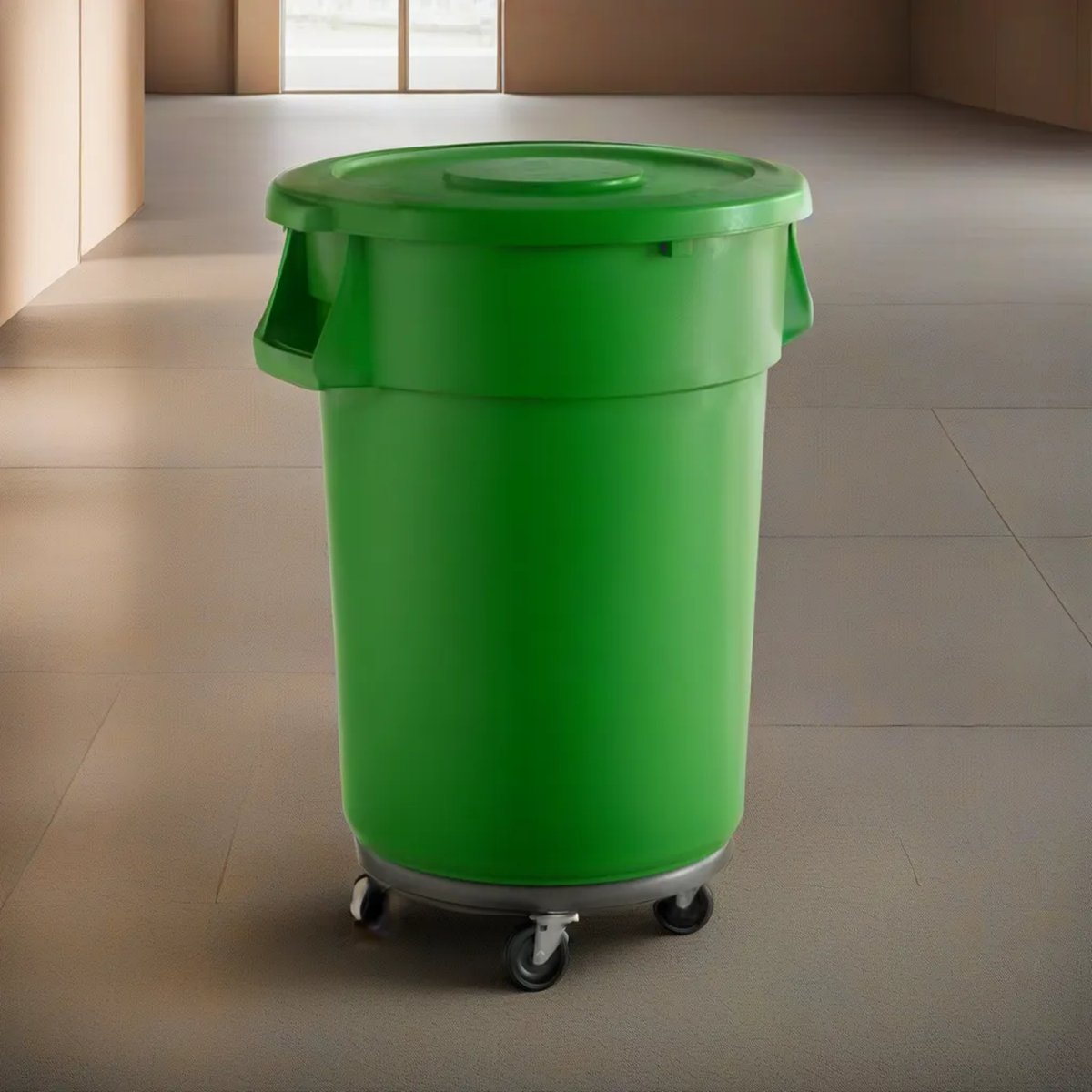 5 Pack! 44 Gallon Green Round Commercial Trash Can With Lid And Dolly - PRO&Family