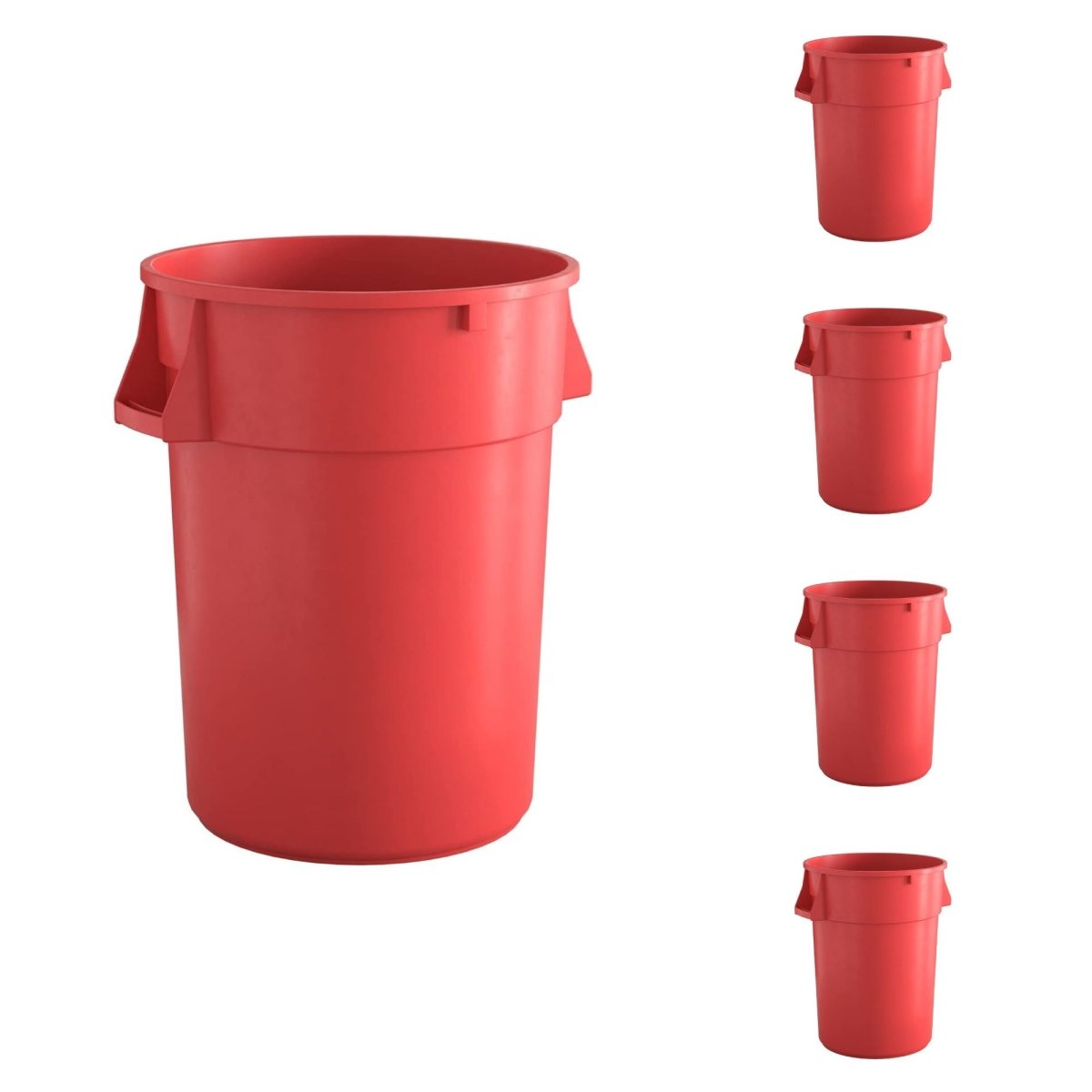 5 Pack! 44 Gallon Red Round Commercial Trash Can - PRO&Family