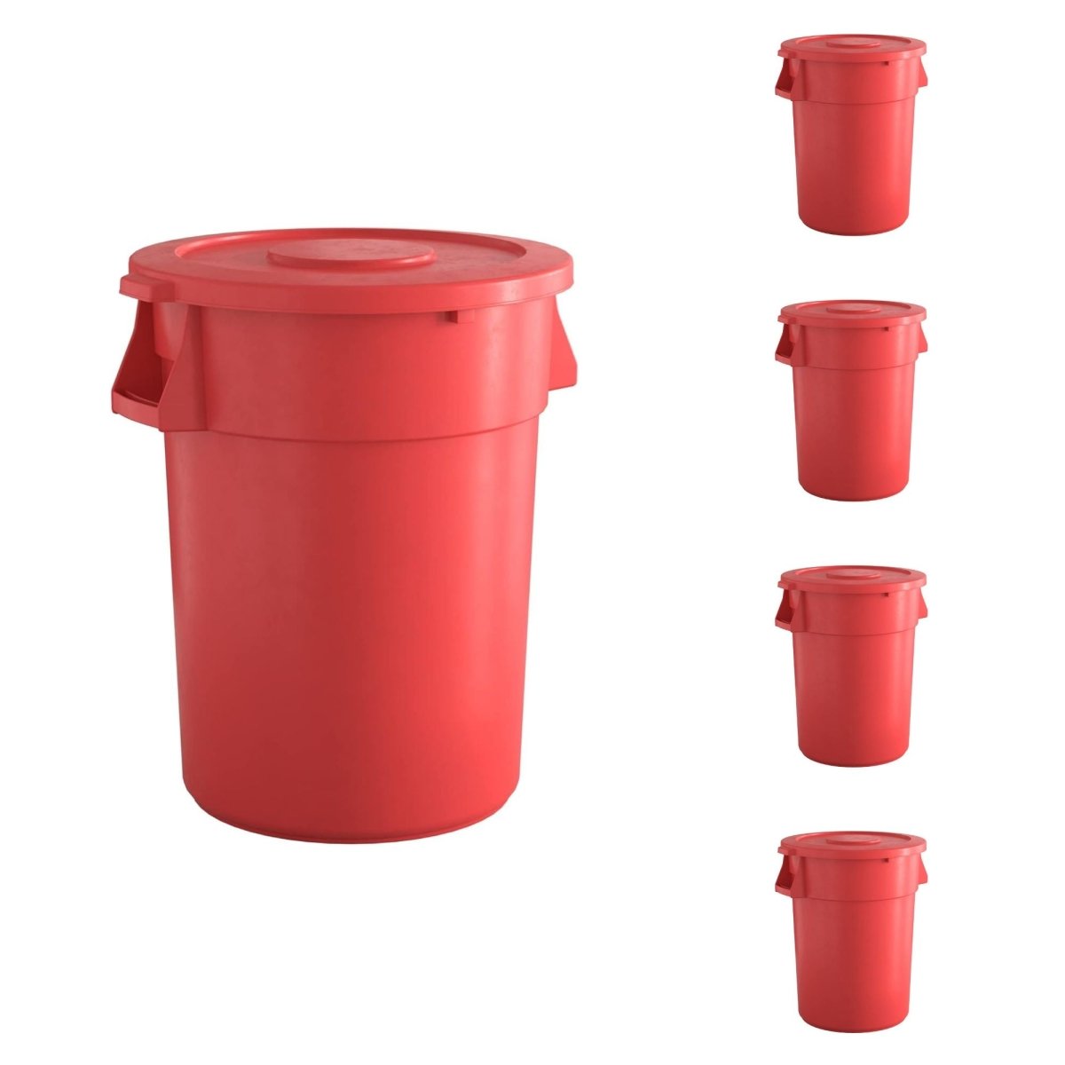 5 Pack! 44 Gallon Red Round Commercial Trash Can With Lid - PRO&Family