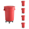 5 Pack! 44 Gallon Red Round Commercial Trash Can With Lid And Dolly - PRO&Family