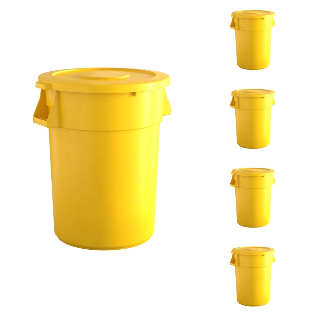 5 Pack! 44 Gallon Yellow Round Commercial Trash Can With Lid - PRO&Family