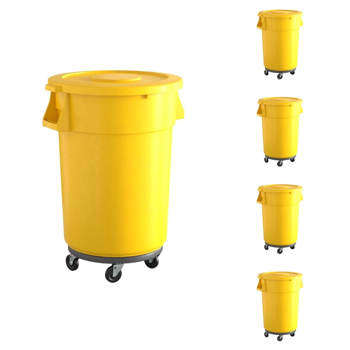 5 Pack! 44 Gallon Yellow Round Commercial Trash Can With Lid And Dolly - PRO&Family