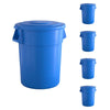 5 Pack! 55 Gallon Blue Round Commercial Trash Can With Lid - PRO&Family