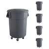 5 Pack! 55 Gallon Gray Round Commercial Trash Can With Lid And Dolly - PRO&Family