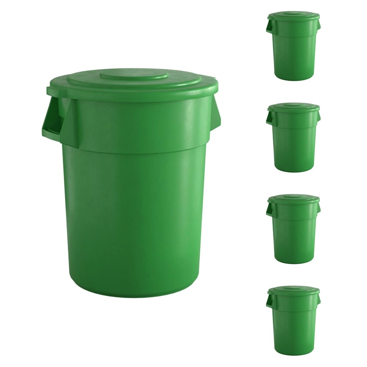 5 Pack! 55 Gallon Green Round Commercial Trash Can With Lid - PRO&Family