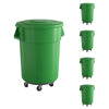 5 Pack! 55 Gallon Green Round Commercial Trash Can With Lid And Dolly - PRO&Family