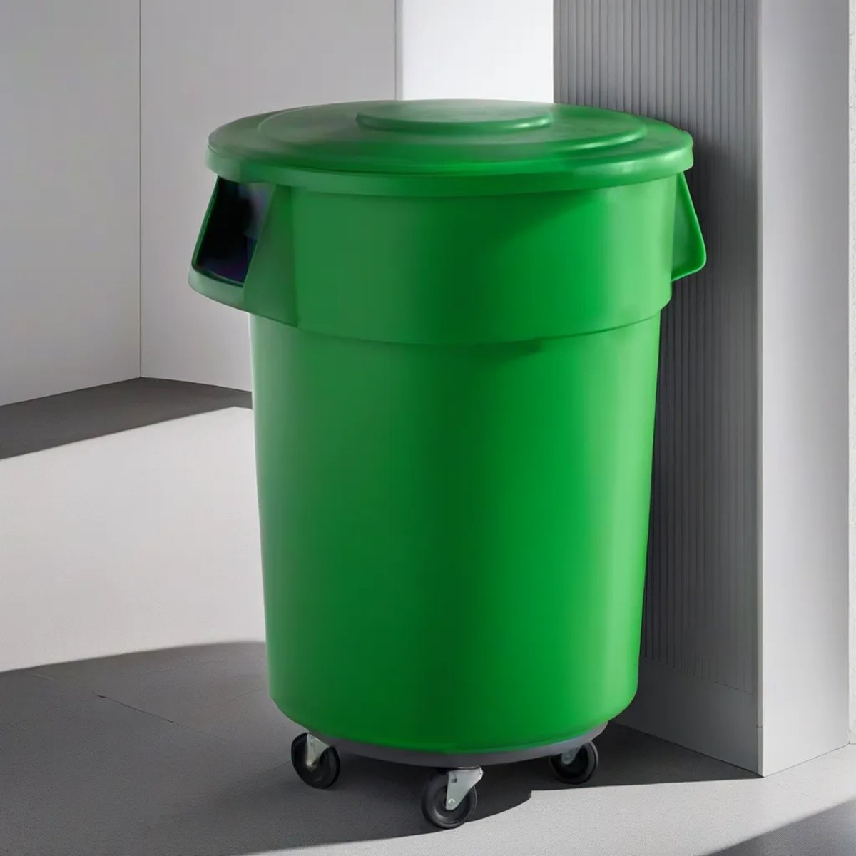 5 Pack! 55 Gallon Green Round Commercial Trash Can With Lid And Dolly - PRO&Family