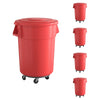 5 Pack! 55 Gallon Red Round Commercial Trash Can With Lid And Dolly - PRO&Family