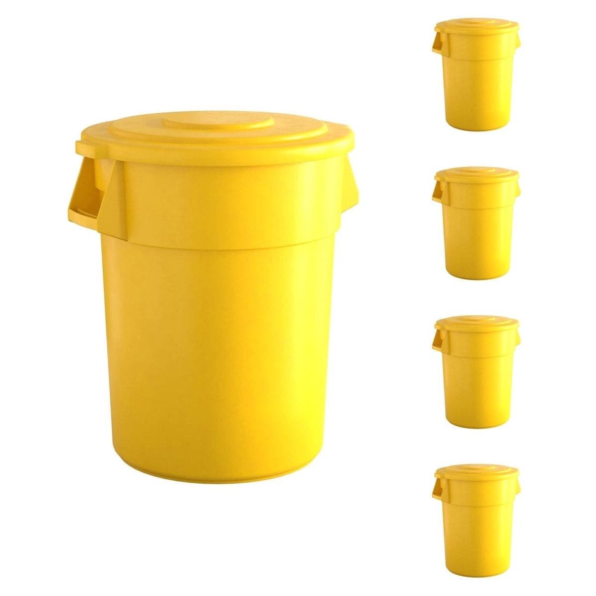 5 Pack! 55 Gallon Yellow Round Commercial Trash Can With Lid - PRO&Family