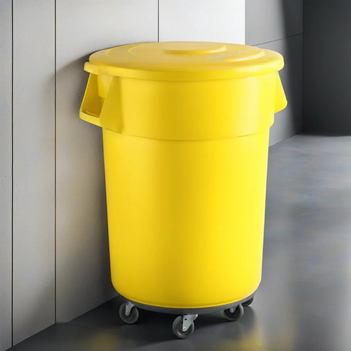 5 Pack! 55 Gallon Yellow Round Commercial Trash Can With Lid And Dolly - PRO&Family