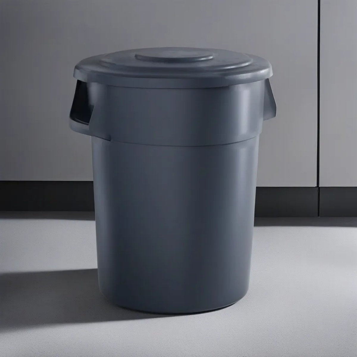 55 Gallon Gray Round Commercial Trash Can With Lid - PRO&Family