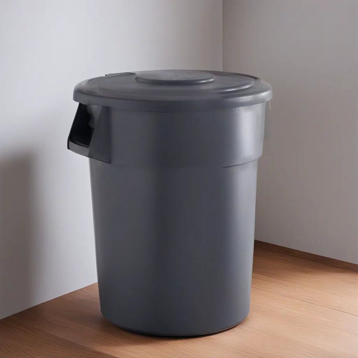 55 Gallon Gray Round Commercial Trash Can With Lid - PRO&Family