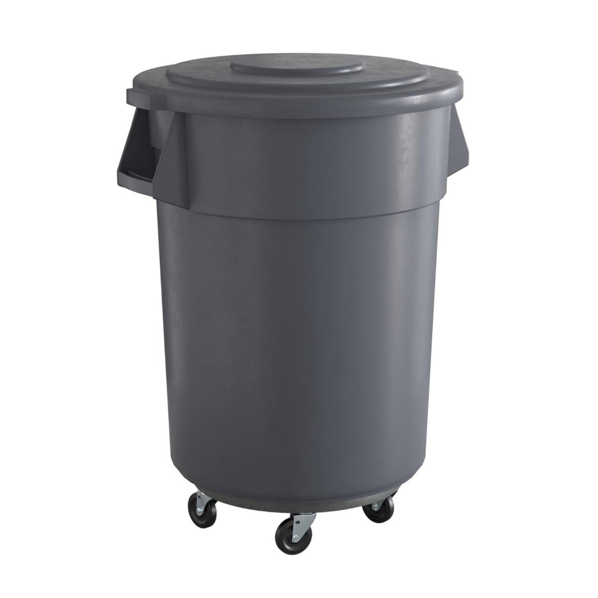 55 Gallon Gray Round Commercial Trash Can With Lid And Dolly - PRO&Family