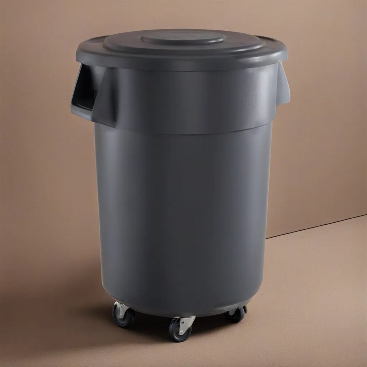 55 Gallon Gray Round Commercial Trash Can With Lid And Dolly - PRO&Family