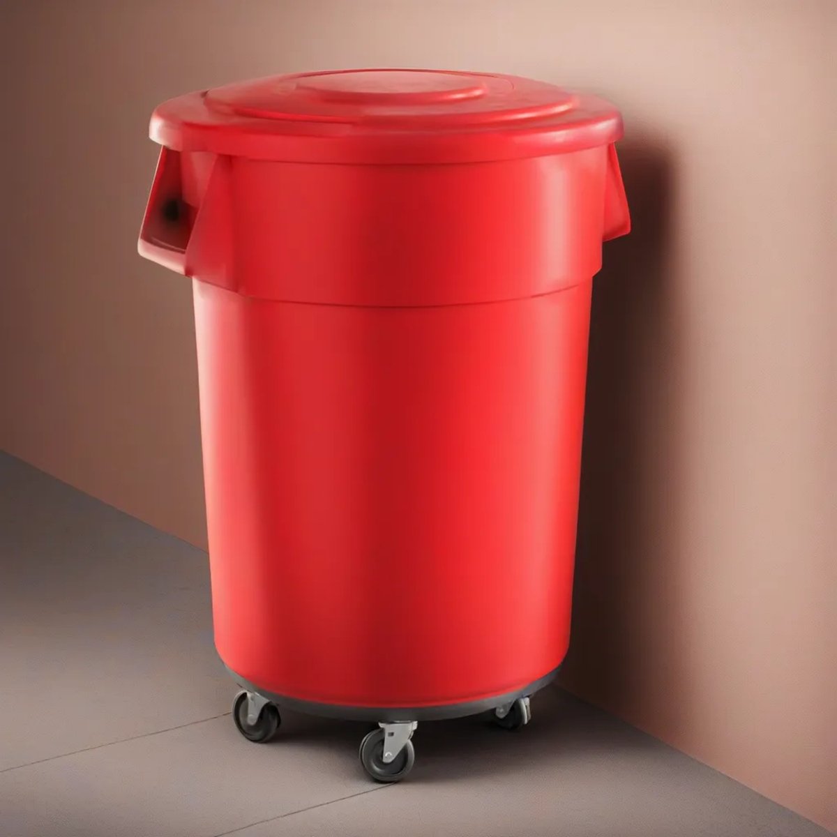 55 Gallon Red Round Commercial Trash Can With Lid And Dolly - PRO&Family