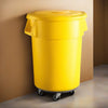 55 Gallon Yellow Round Commercial Trash Can With Lid And Dolly - PRO&Family